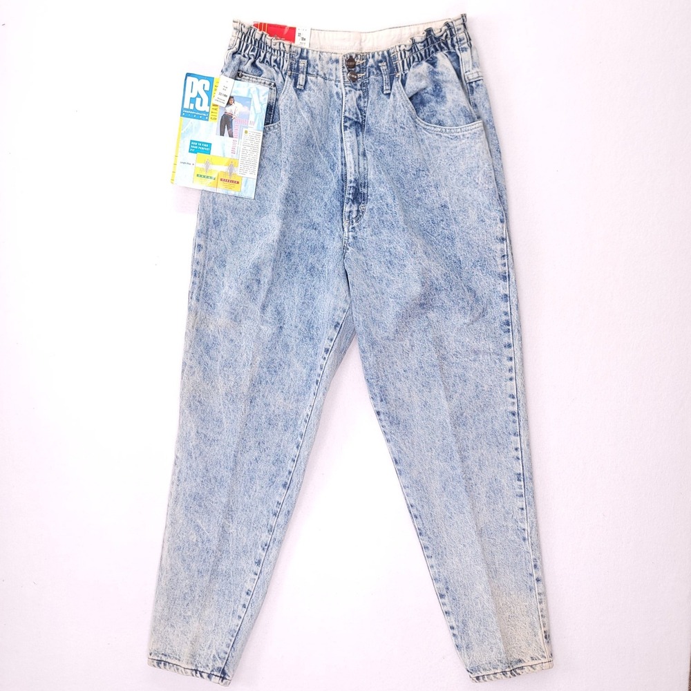 P.S.‎ GITANO PLUS Vintage 80s Acid Wash High Waisted Tapered Jeans Blue 32/18W